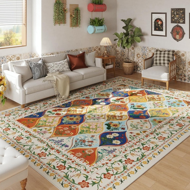Electronics Repair Desk - Bohemian Floral Pattern Living Room Carpet